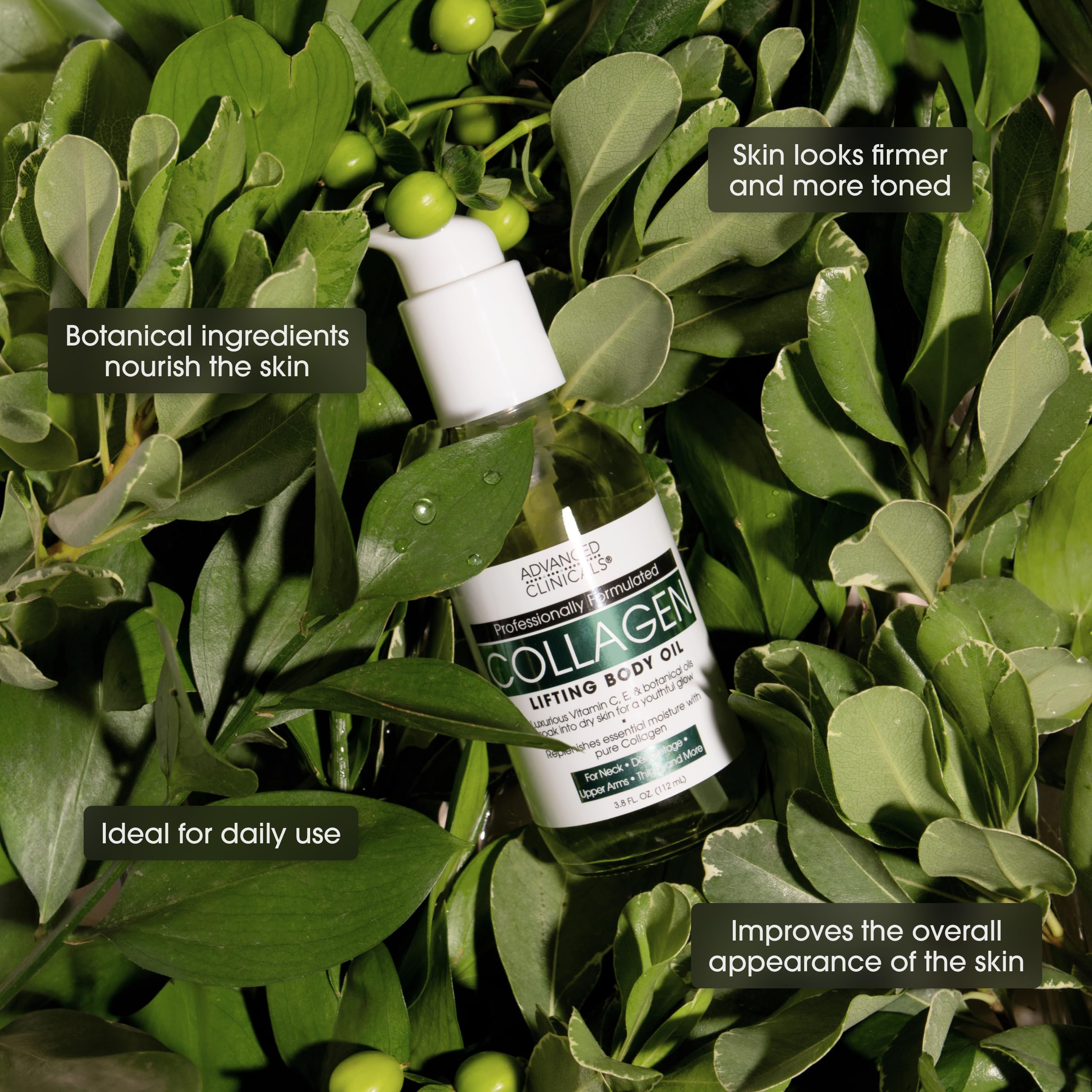 Advanced Clinicals Firming Collagen Body Oil Skin Care Moisturizer | Massage Body Oil | Tighten, Firm, & Hydrate Collagen Oil For Scars, Wrinkles, Crepey Skin, & Stretch Marks, 3.8 Fl Oz